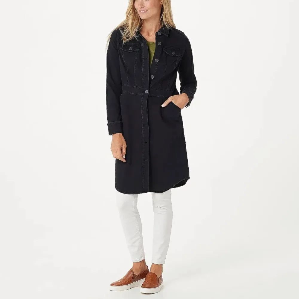 LOGO by Lori Goldstein Button Front Denim Duster